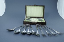 DDR Besteck Welle, 6 Kuchengabeln und 6 Kaffeelöffel, im Kasten