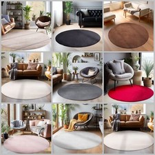 Modern Flauschiger Kurzflor Rund Teppich Einfarbig Anti-Rutsch Waschbar Soft