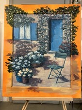 Landhaus im Sommer ( Rahmen in Ölfarbe bemalt) 