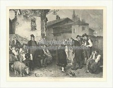 Der Ehrenschub Mathias Schmid Kegeln Bahn Kugel Tradition Holzstich C 2400