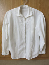 Vintage Damenbluse, weiß, Stickerei, Trachtenstil, Baumwolle, leicht, 80er/90er
