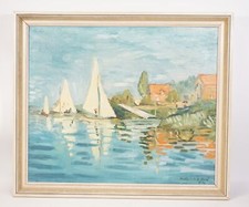 Vintage Öl Gemälde Studie nach Claude Monet signiert H 62 Regatta bei Argenteuil