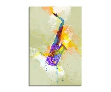 60x90cm Saxophon Aquarell Art Leinwandbild