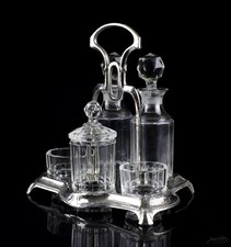 Sammlerobjekt Menage Salz Pfeffer Senf Essig und Öl aus Glas