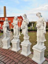 Steinfiguren Set 4 Jahreszeiten, 4 Statuen + 4 Sockel, Gartenfiguren Gartendeko