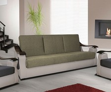 Sofa Couch 3-Sitzer Schlaffunktion hellbraun creme Wohnzimmer (17780)