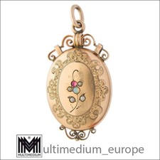 Historismus Gold-Double Medaillon Anhänger Opal ca. 1850 Biedermeier