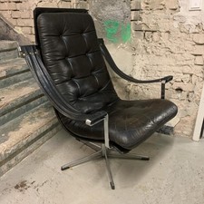 Ledersessel Geoffrey Harcourt Artifort Niederlande 60er Jahre Rindsleder Schwarz