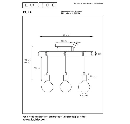 Lucide pola pendelleuchte - pola, 3x