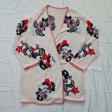 Uta Raasch Strickjacke Gardigan Blumen Creme Rot Gr. 44