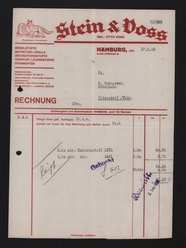 Hamburg rechnung 1938 - 1938,, stein
