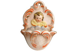 Weihwasser Schale. Porzellan. Goebel. Manufakturzeichen. Engelmotiv. H. 9,5/7 cm