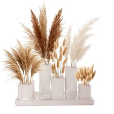 Jinfa Vasenset 5 eckige Vasen Weiß, Keramik handgefertigt Für Deko Gestecke Mini