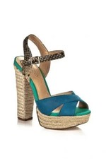 Plateau Sandalen Sandaletten High Heels Aldo Leder Snake Bast Türkis Gr 40 Neu