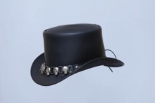 Schwarz Leder Zylinder Hut