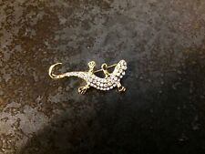 Salamander Brosche Metall gold Strasssteine weiß 3 x 1 cm