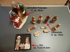 Olivenholz 10 teil. Krippenfiguren 13cm, +Josef Maria Jesus 26cm aus Polyresin +