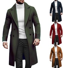 Klassischer Herren Winter Trenchcoat Longjacke Windbreaker in Army Grün