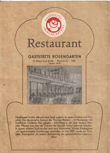 Ddr speisekarte nordhausen - nordhausen, ho