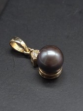 Anhänger 585 GOLD 14 Karat Gelbgold Modern Perle Diamant Brillant
