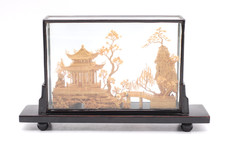 Alte chinesische Korkschnitzerei Schnitzerei im Glaskasten Diorama Vintage