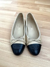 Chanel Ballerina Two Tone Schwarz Beige Original Mit Karton und Staubbeutel 35,5
