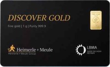 Goldbarren 1 Gramm 999.9  Gold  Discover Gold  Heimerle und Meule  FineCard(2)