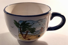 Große Tasse - mit Henkel - Palme, Meer, Boote, Strand - blau, weiß - Tasse