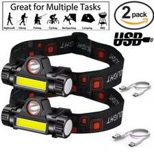 2 COB LED Stirnlampe USB Kopflampe Wiederaufladbar Scheinwerfer Wasserdicht Akku