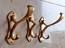 3er Garderobenhaken  Kleiderhaken Wandhaken Mantelhaken Huthaken massiv Messing