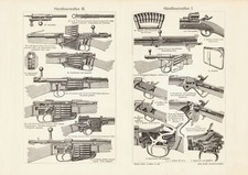 Handfeuerwaffen I. - III. historischer Druck Holzstich ca. 1904 Bildtafel Waffen