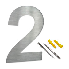 Hausnummer 2 Edelstahl H30cm Arial-2D V2A  0 1 2 3 4 5 6 7 8 9 a b c d e