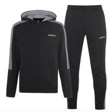 Adidas 3 Stripe Herren Trainingsanzug Tracksuit Jogginganzug Schwarz Grau