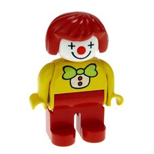 1x Lego Duplo Figur Frau rot gelb Clown Schleife Zirkus Puppenhaus 4555pb085