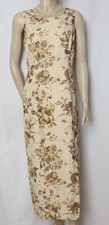 Laura Ashley Kleid 38 40 beige braun Seide Leinen geblümt Rosen vintage 90er