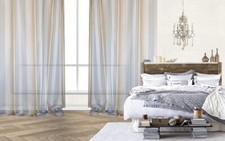 Gardine halb transparent gestreift hell blau/beige (Coquette Farbe 5)