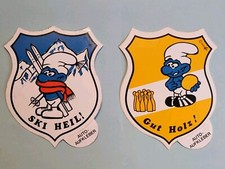 2 Schlumpf Auto Aufkleber | Sticker | Ski Heil + Gut Holz