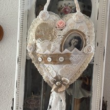 Türkranz Herz Stoff Rosen Spitze Perle  Shabby Chic ,Vintage, Landhausstil