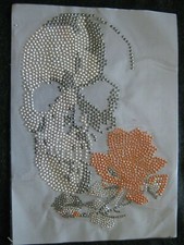  Bügelbild Strasssteine Hotfix Motiv: Todenkopf groß mit Rose 35x25 cm