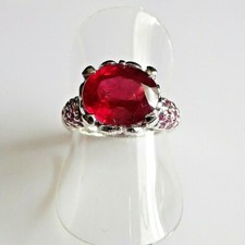 Handarbeit Feiner Oval Blut Rubin Cocktail Herz Ring 925er Silber 17,2 mm 54