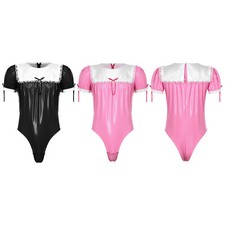 Dienstmädchen Kostüm Herren Lackleder Bodysuit Overall Crossdresser Verkleidung