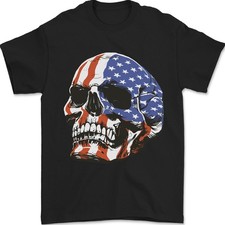 Ein USA Menschlicher Schädel Flagge Amerika Herren T-Shirt 100% Baumwolle
