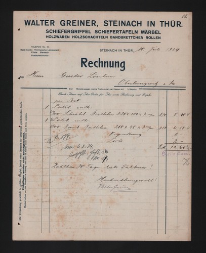 Steinach rechnung 1924 - steinach,,