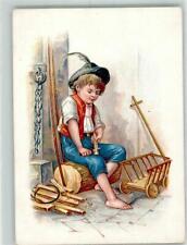 39787900 - Barfuss Holz schnitzen Bollerwagen reparieren Kind 1900