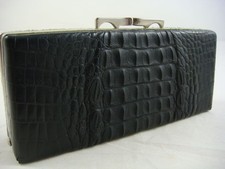 Damen Brillenetui, Echtleder, Kroko genarbt, schwarz, vintage, Etui