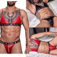 DE Männer Dessous Set G-Strings Nachtwäsche Kostüm Öl Outfits Drahtlos BH Top