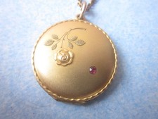 42780 alter Anhänger Kette Medaillon Jugendstil Double 30mm Kleeblatt sehr gut