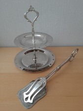 Gebäckzange + Etagere, alt Vintage, versilbert