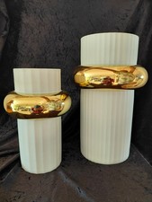 Rosenthal Selb Sebastian Herkner Vase Porzellan , Weiss Gold,