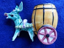 Majolika Esel mit Karren und Fass 1950 - 1960 Italien